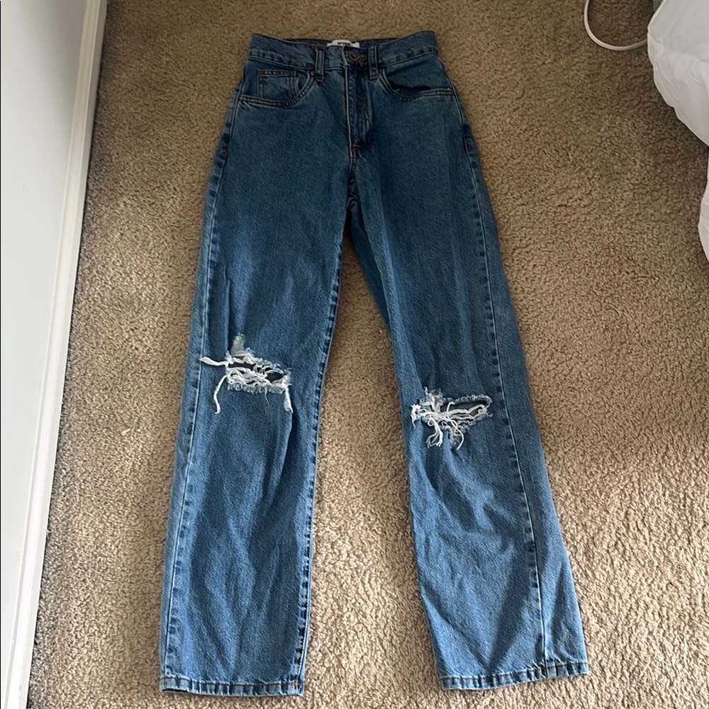 Cotton On Blue High Rise Jeans with Distressed Details